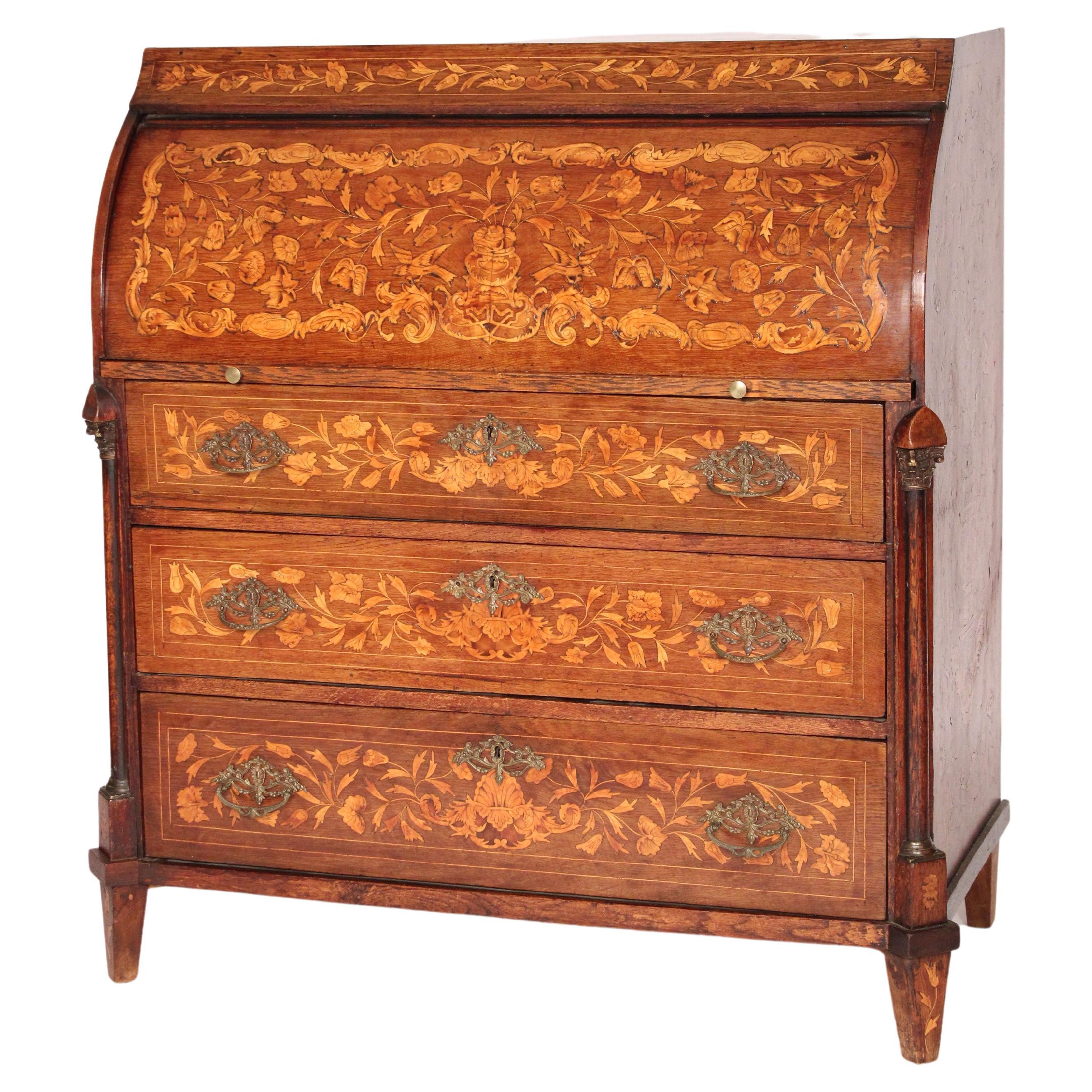 Dutch Marquetry Cylinder Desk