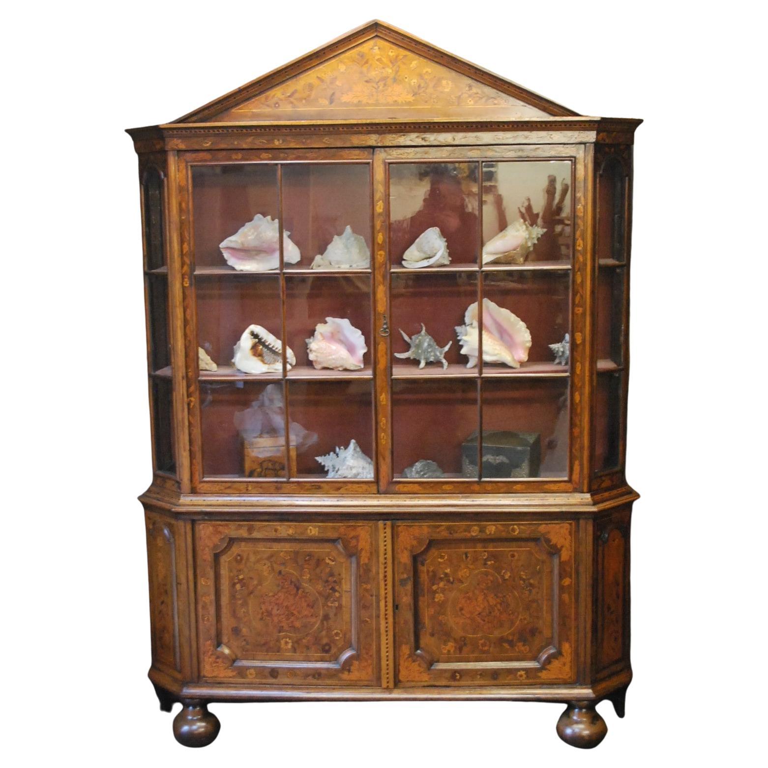 Dutch Marquetry Display Cabinet For Sale