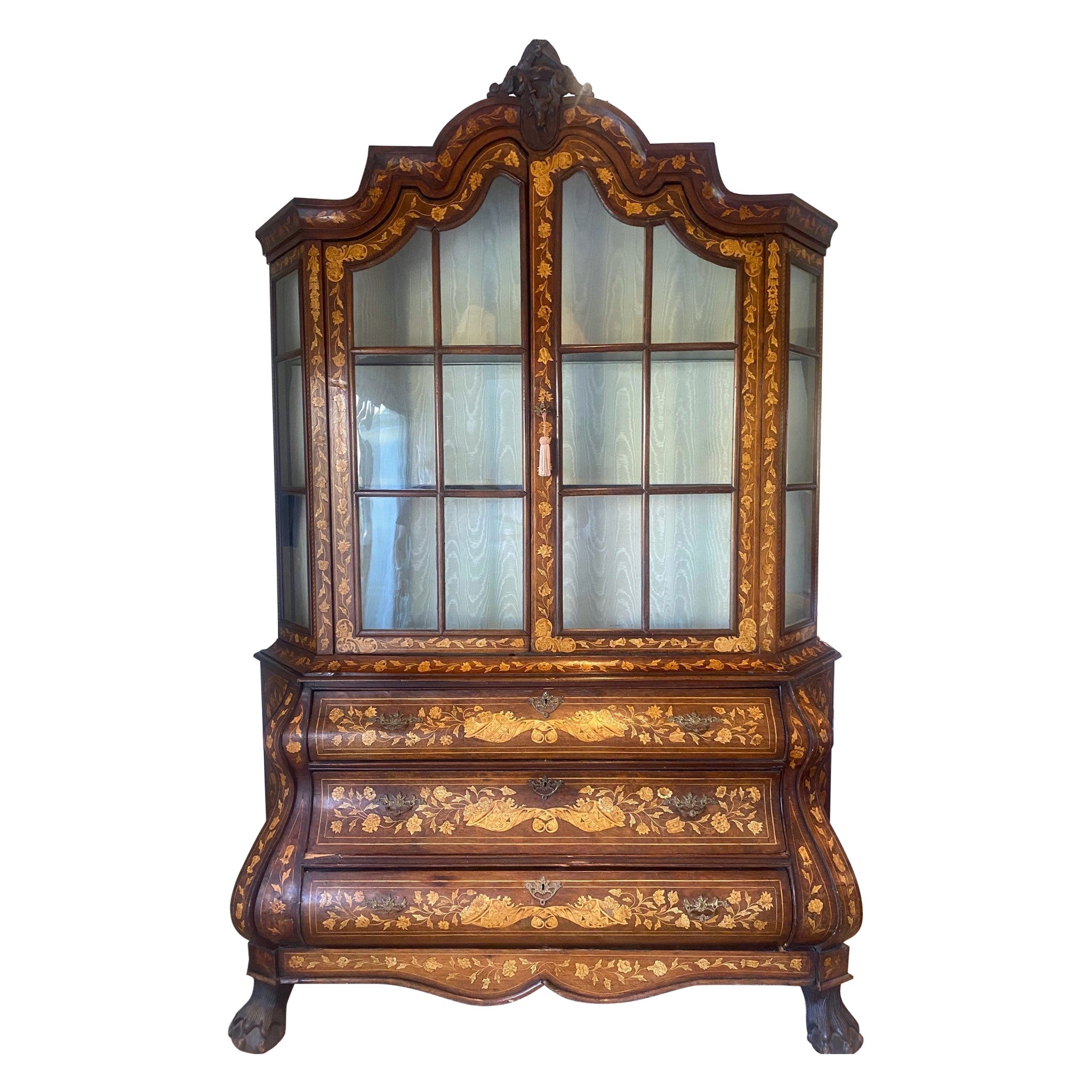 Dutch Marquetry Display Cabinet / Vitrine