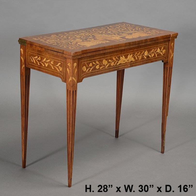 Neoclassical Dutch Marquetry Flip-Top Card Table, 19th Century