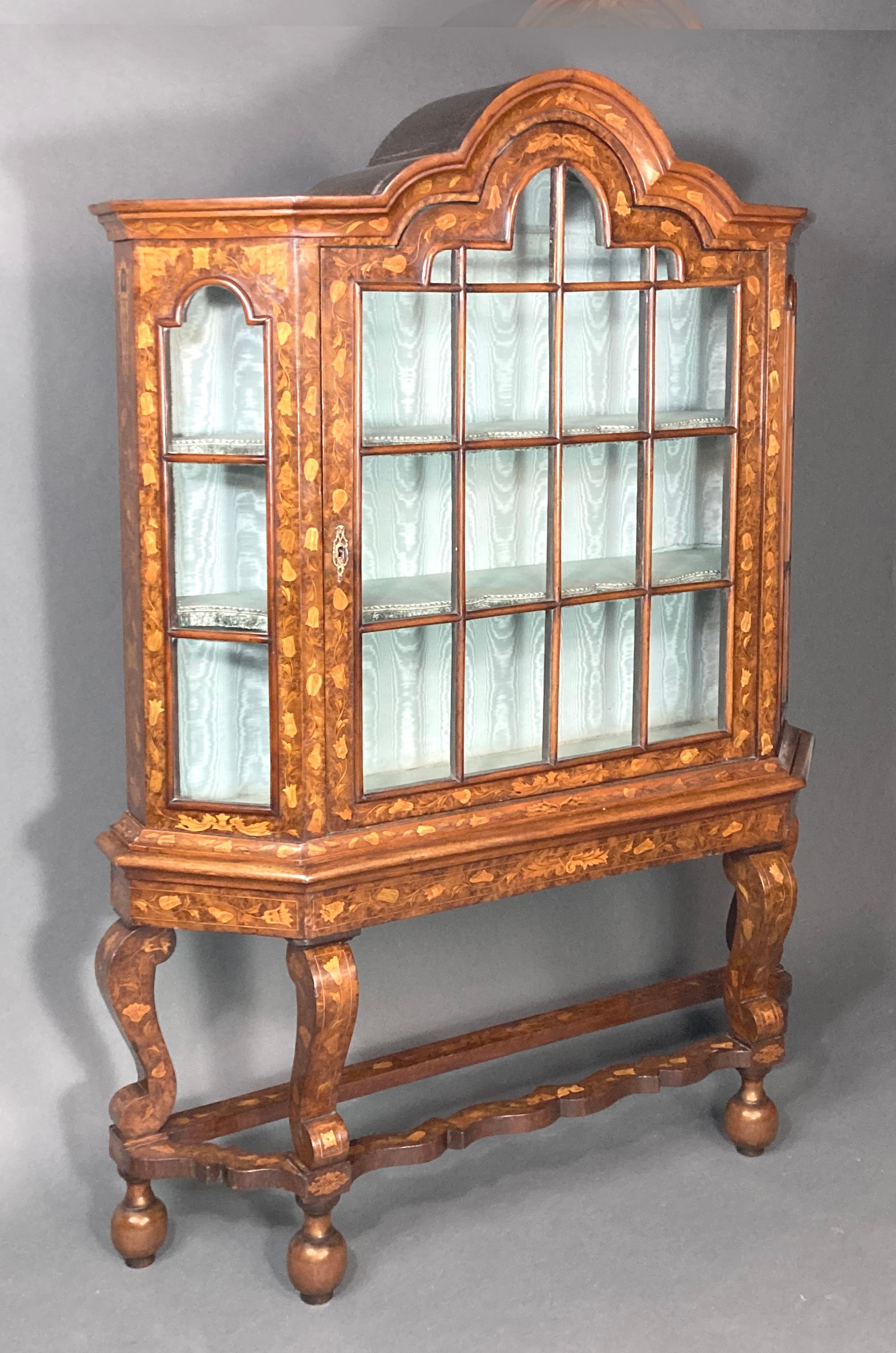 Dutch Marquetry Glazed Cabinet In Good Condition For Sale In Bradford-on-Avon, Wiltshire