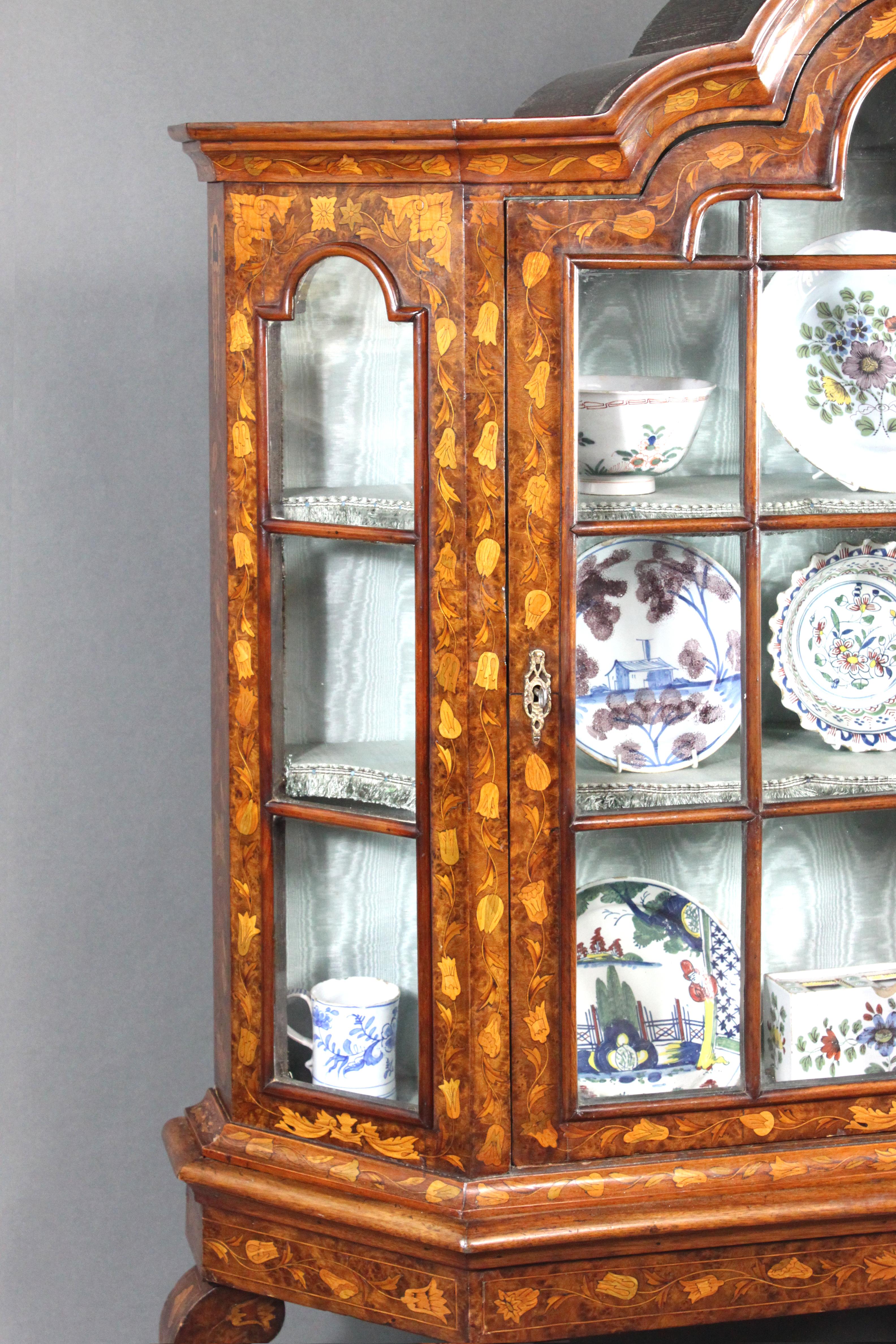 Dutch Marquetry Glazed Cabinet For Sale 1