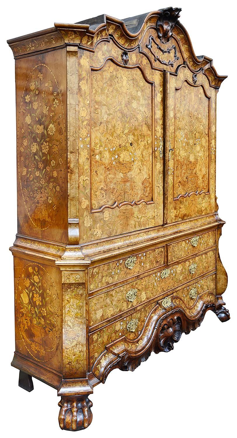 Walnut Dutch Marquetry Inlaid Armoire, 18th Century