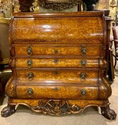 Dutch Marquetry Inlaid Cylinder Desk/Bureau 18 Th Century, Bombe’ Chest Form