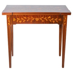 Dutch Marquetry Inlaid Game Table with Leather Interior, Late 18th Century