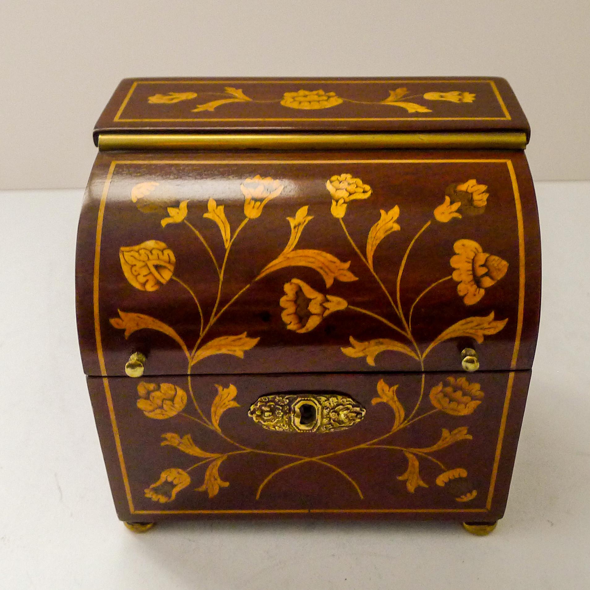 Dutch Marquetry Inlaid Mahogany Single Tea Caddy c.1810 For Sale 5