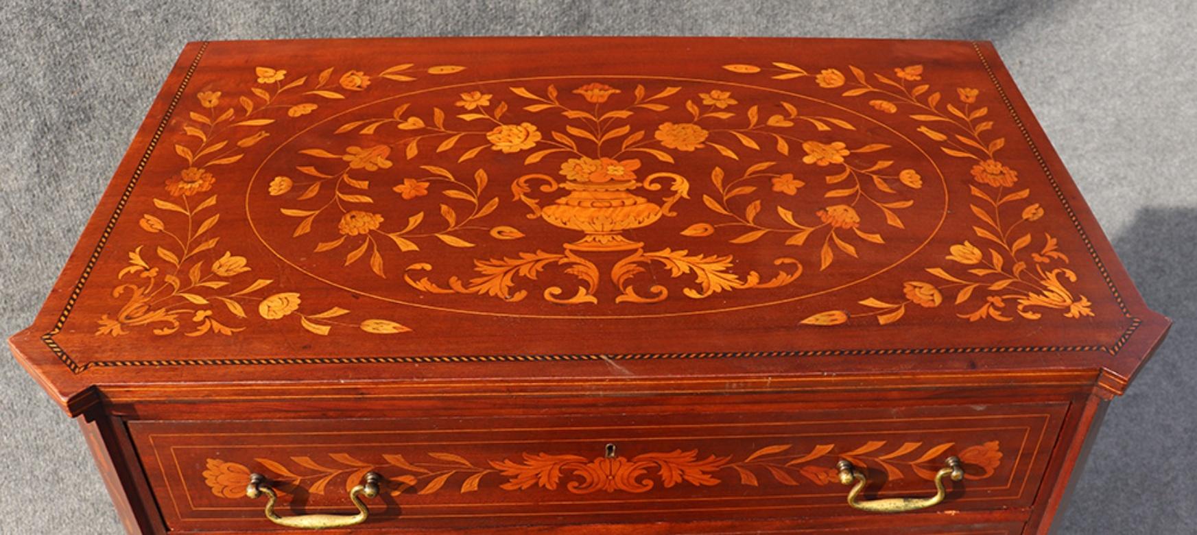 Renaissance Dutch Marquetry Inlaid Mahogany Tall Dresser
