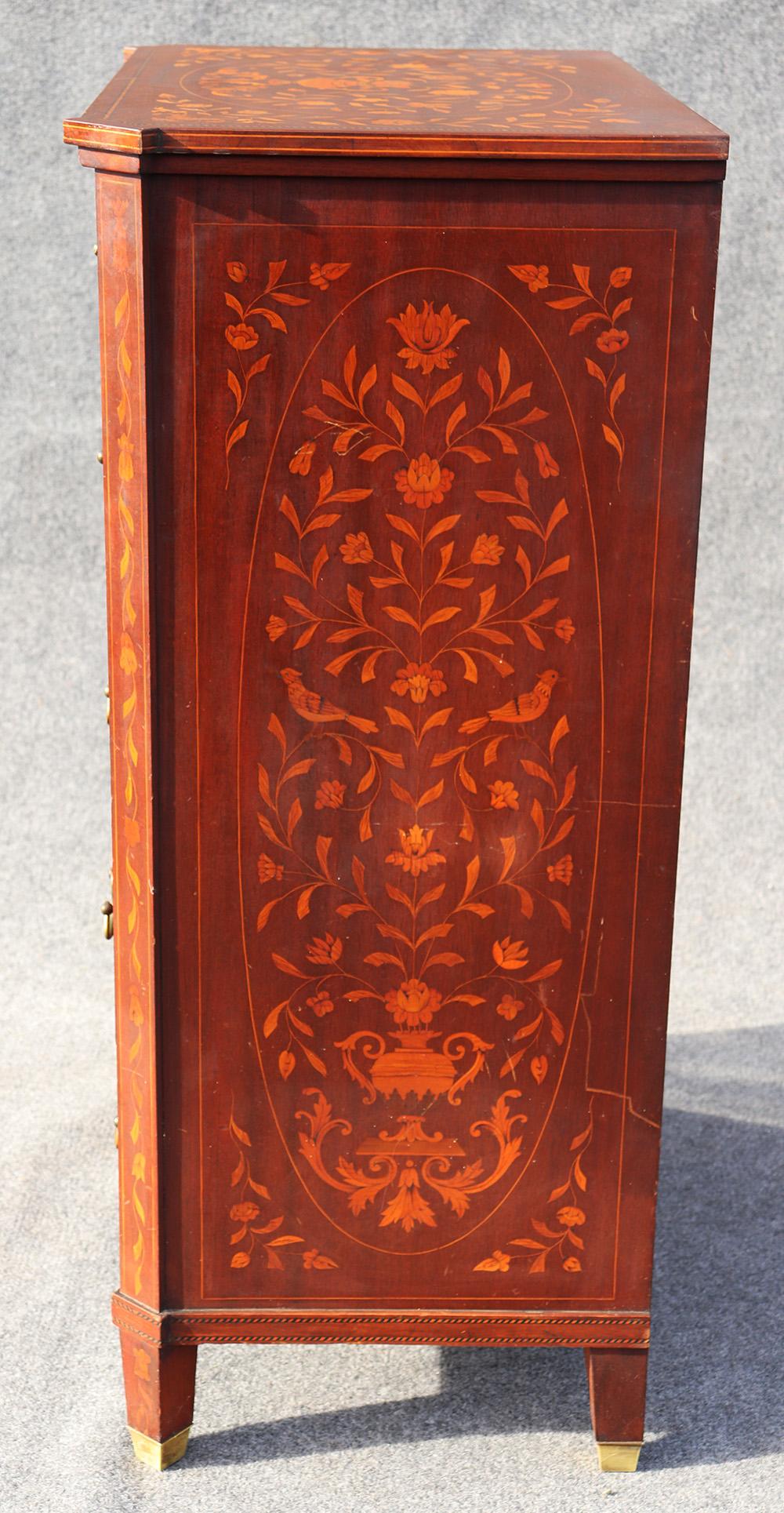 North American Dutch Marquetry Inlaid Mahogany Tall Dresser