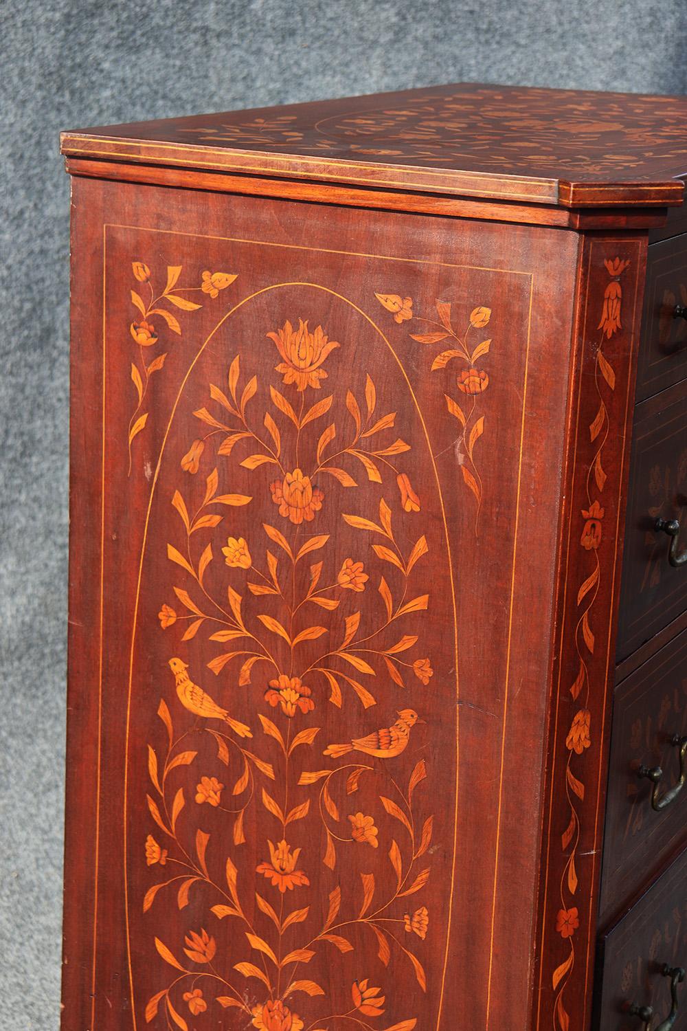 Dutch Marquetry Inlaid Mahogany Tall Dresser 1