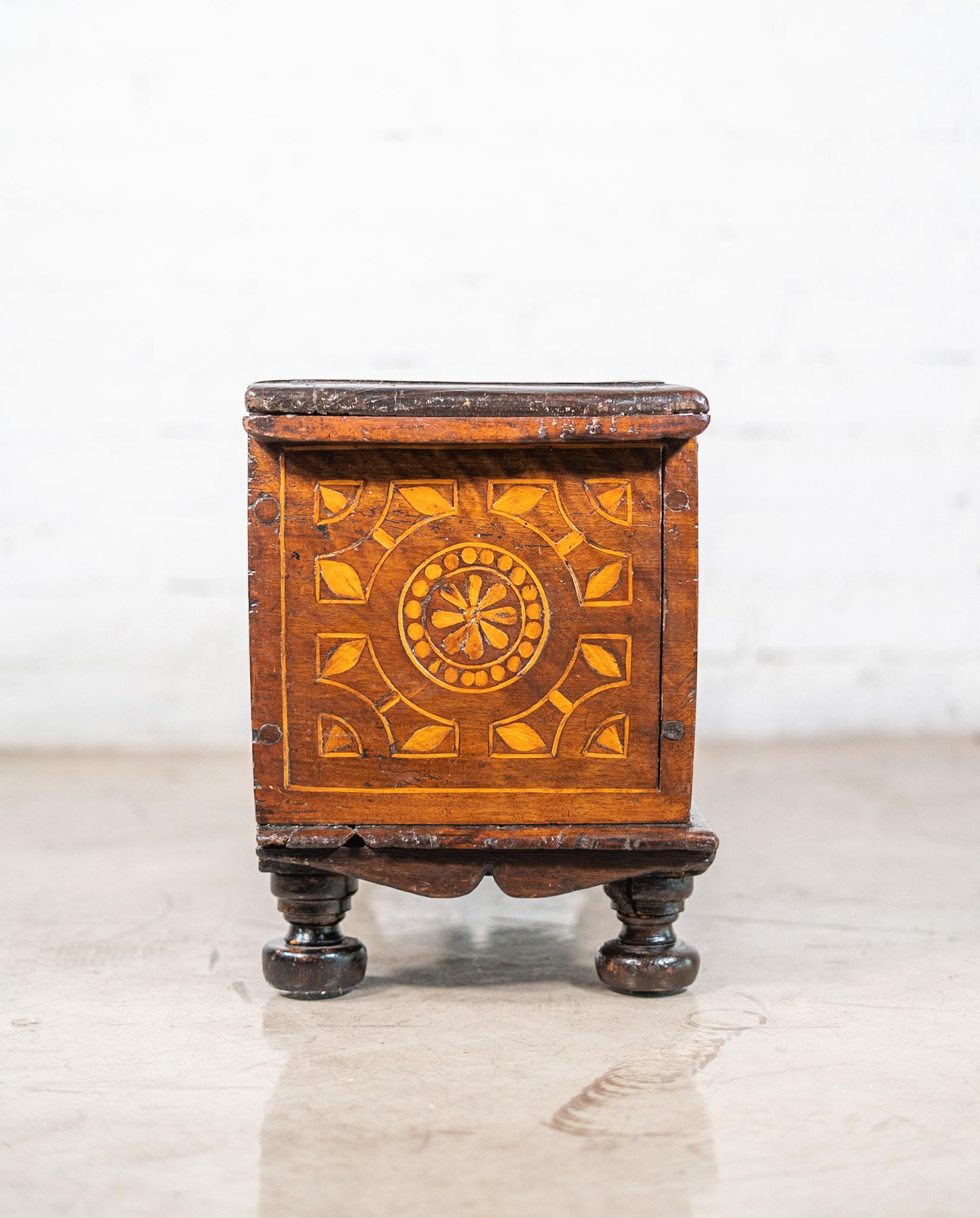 Baroque Dutch Marquetry Inlaid Small Storage Chest For Sale