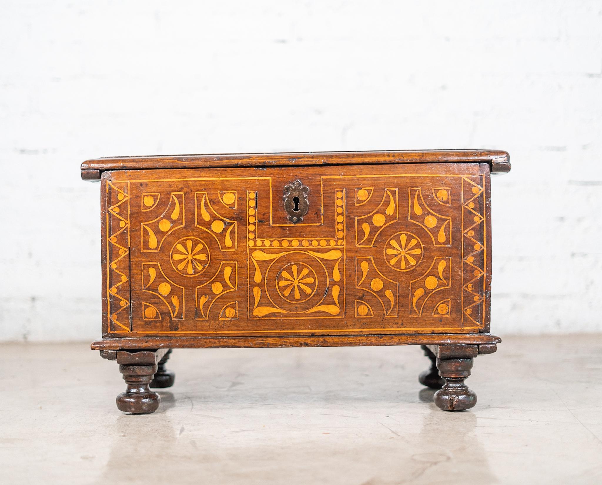 19th Century Dutch Marquetry Inlaid Small Storage Chest For Sale