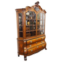 Dutch Marquetry Inlaid Walnut and Fruitwood Display Cabinet
