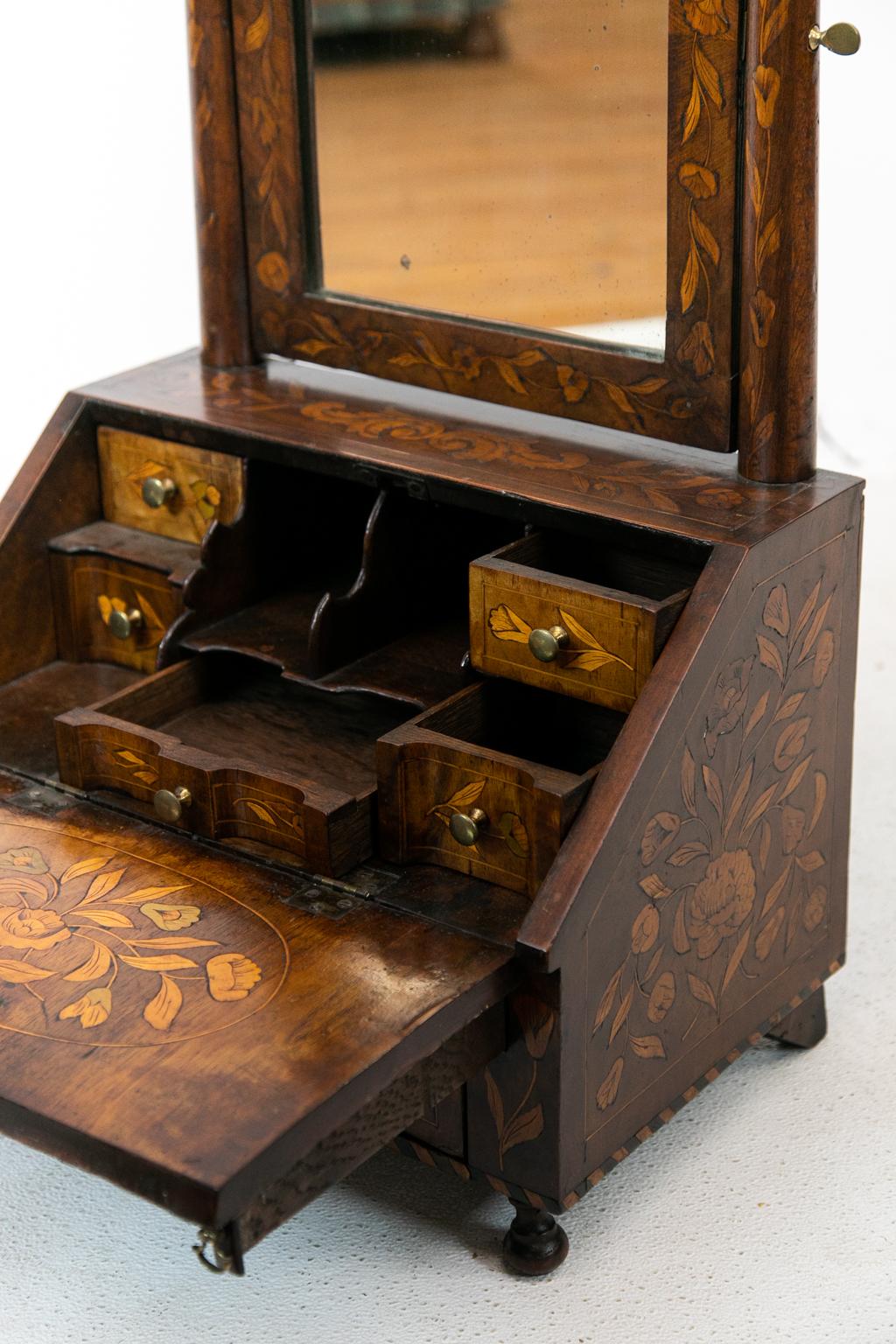 Dutch Marquetry Miniature Slant Top Desk 7