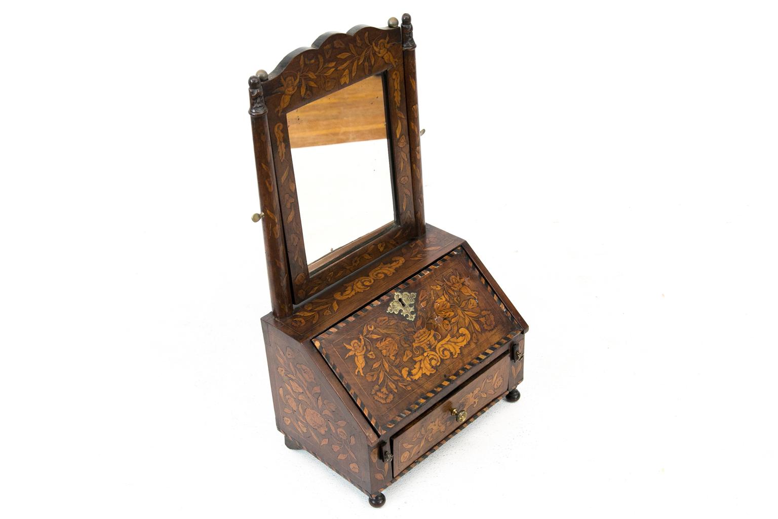 Dutch Marquetry Miniature Slant Top Desk In Good Condition In Wilson, NC