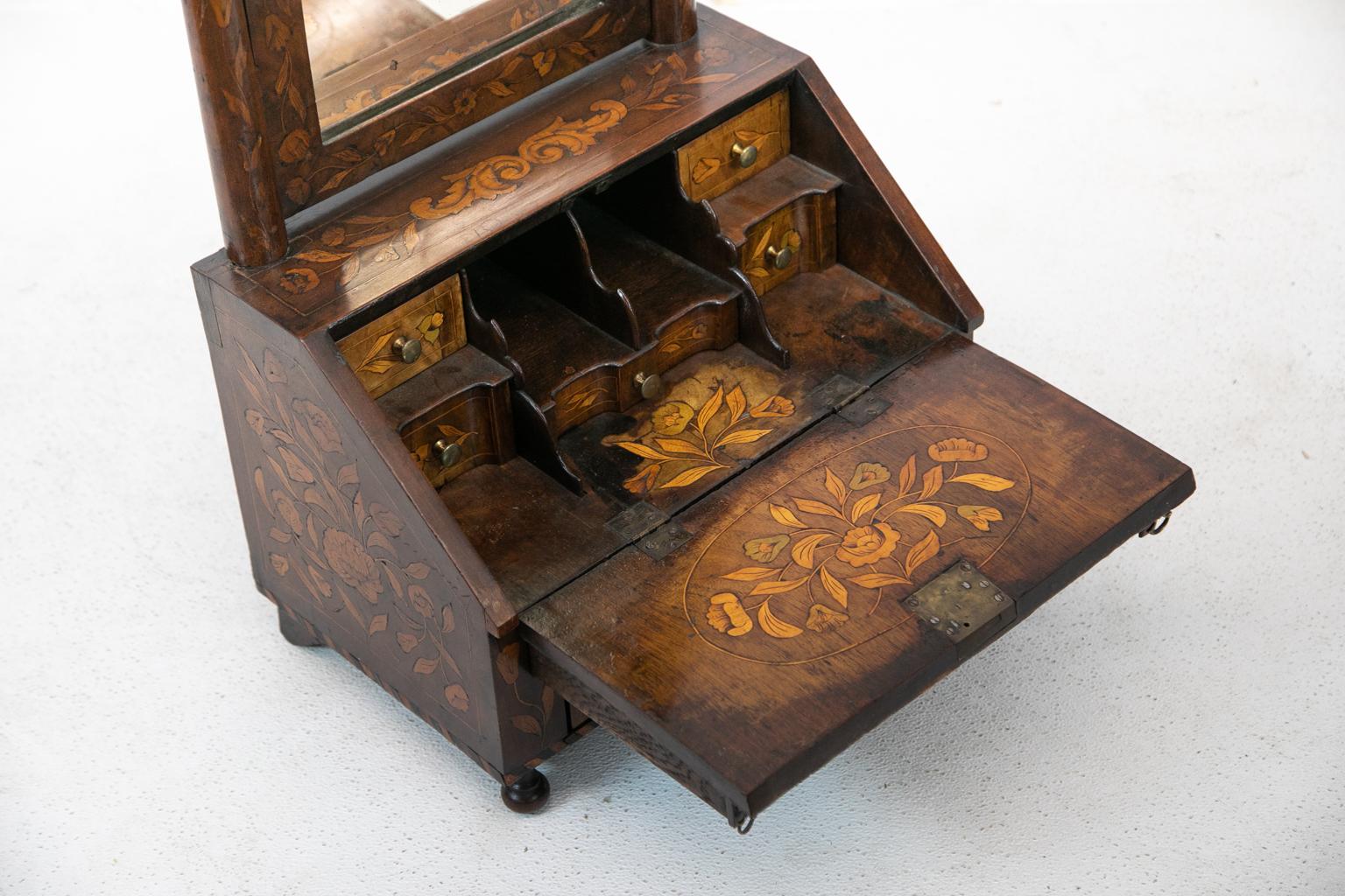 Brass Dutch Marquetry Miniature Slant Top Desk