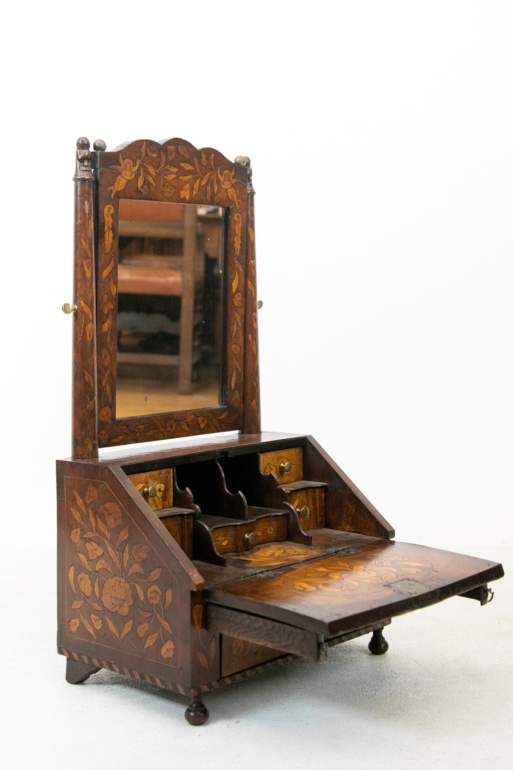 Dutch Marquetry Miniature Slant Top Desk 3