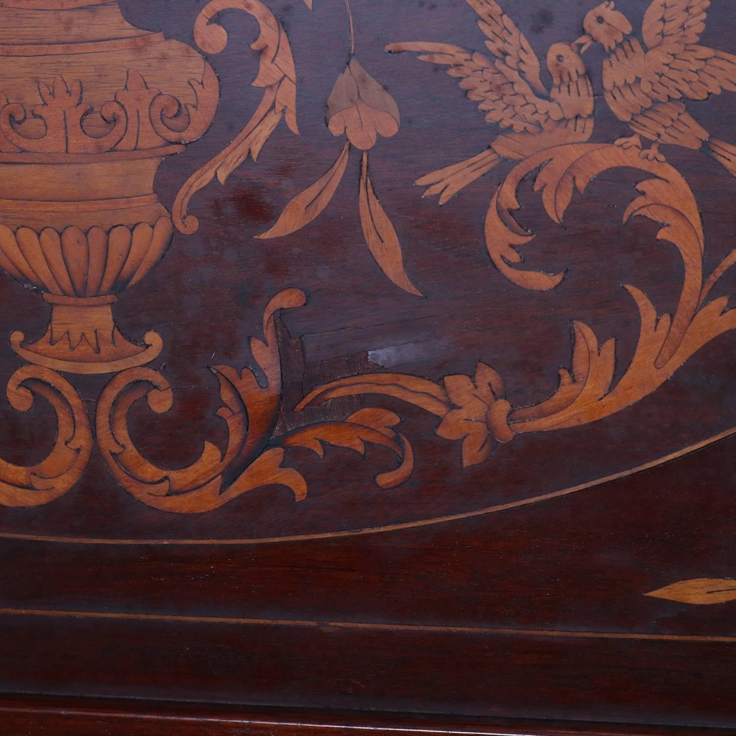 Dutch Marquetry Satinwood Inlaid Mahogany Twin Bed by Geo. C. Flint & Co. 4