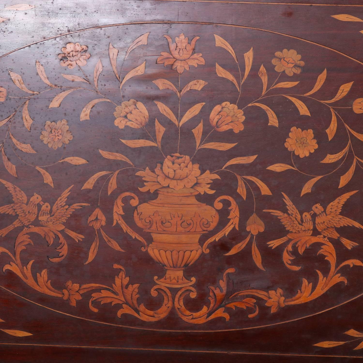 American Dutch Marquetry Satinwood Inlaid Mahogany Twin Bed by Geo. C. Flint & Co.