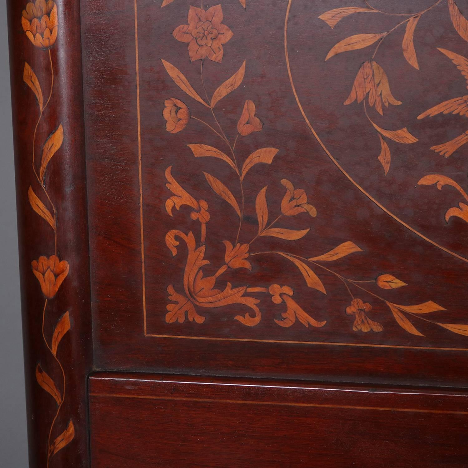 Dutch Marquetry Satinwood Inlaid Mahogany Twin Bed by Geo. C. Flint & Co. In Good Condition In Big Flats, NY