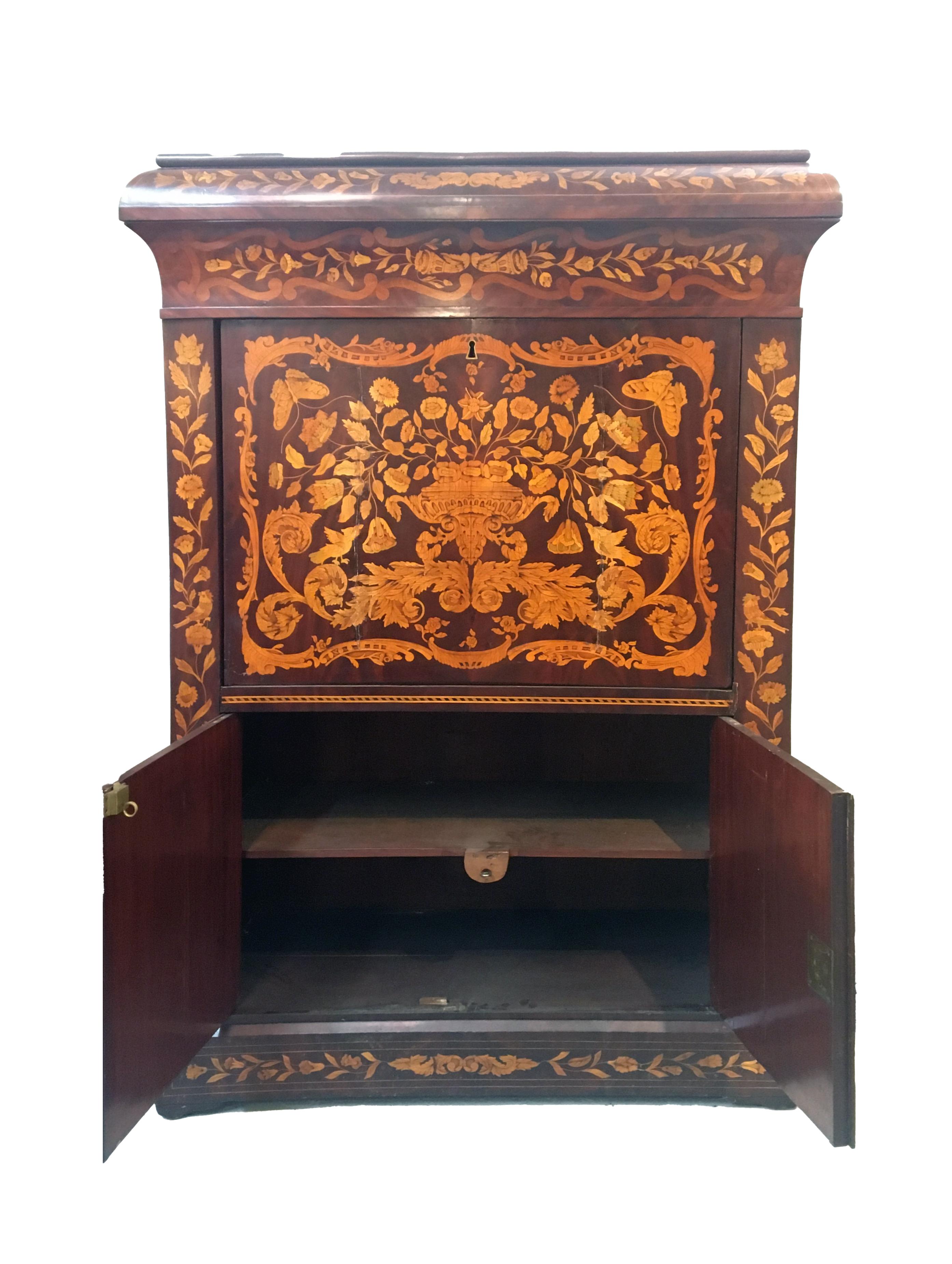 Walnut Dutch Marquetry Secrétaire For Sale