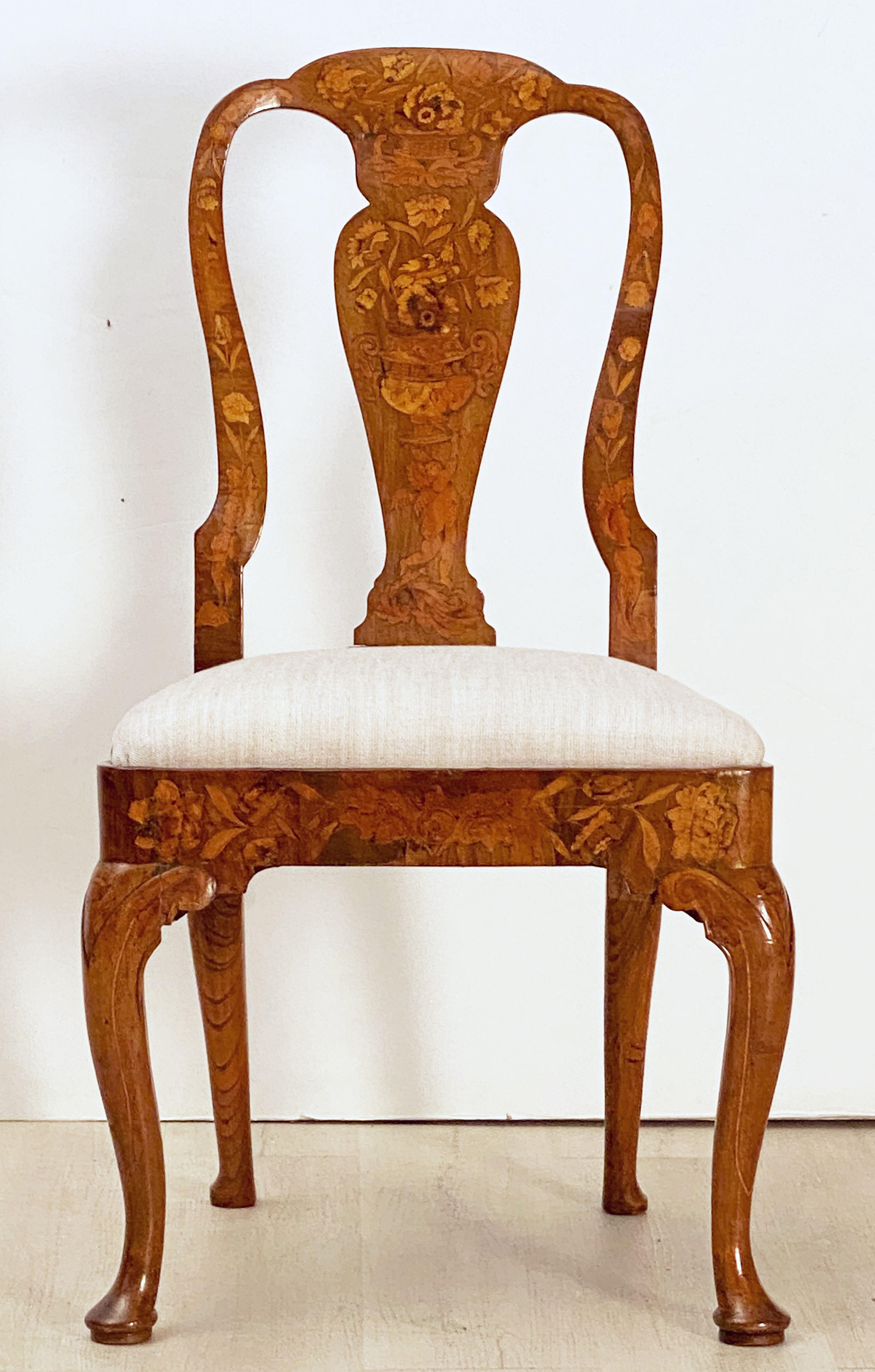 Dutch Marquetry Upholstered Chairs of Elm and Walnut 'Individually Priced' In Good Condition In Austin, TX