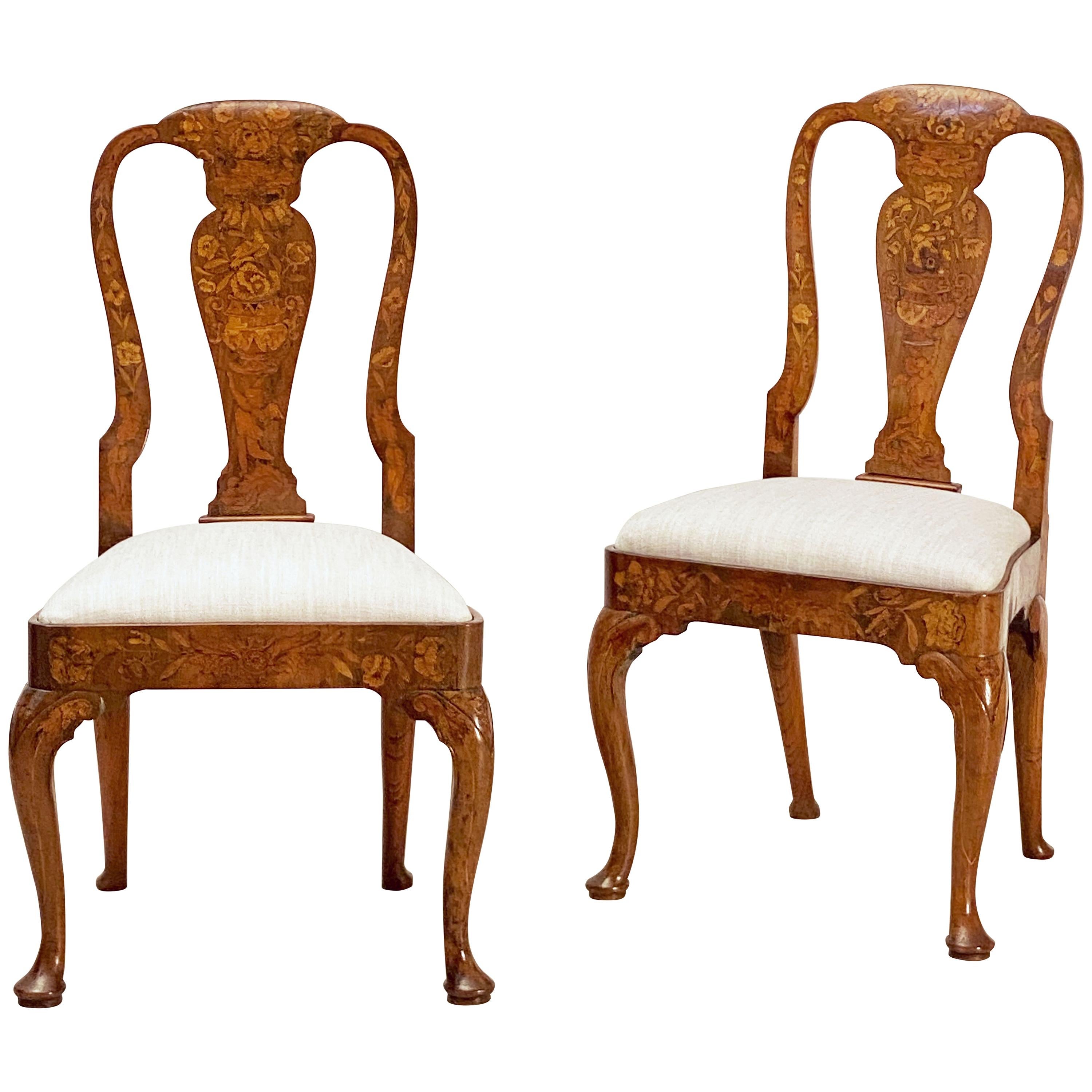 Dutch Marquetry Upholstered Chairs of Elm and Walnut 'Individually Priced'