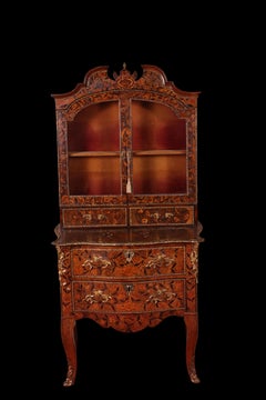 Dutch Marquetry Vitrine on Chest  Early 18th Century Transitional
