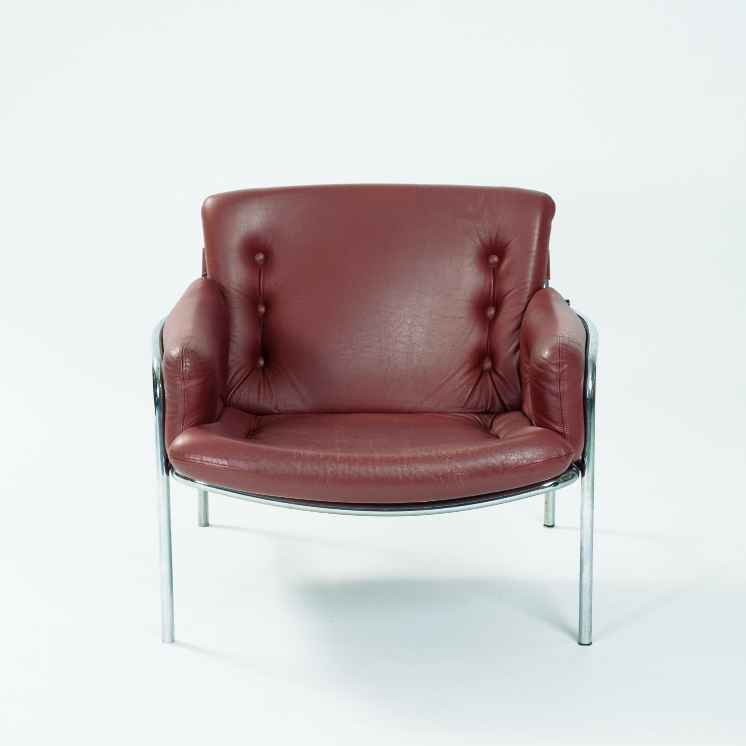 Dutch Martin Visser Osaka burgundy leather lounge chair by 't Spectrum, 1964 For Sale 5