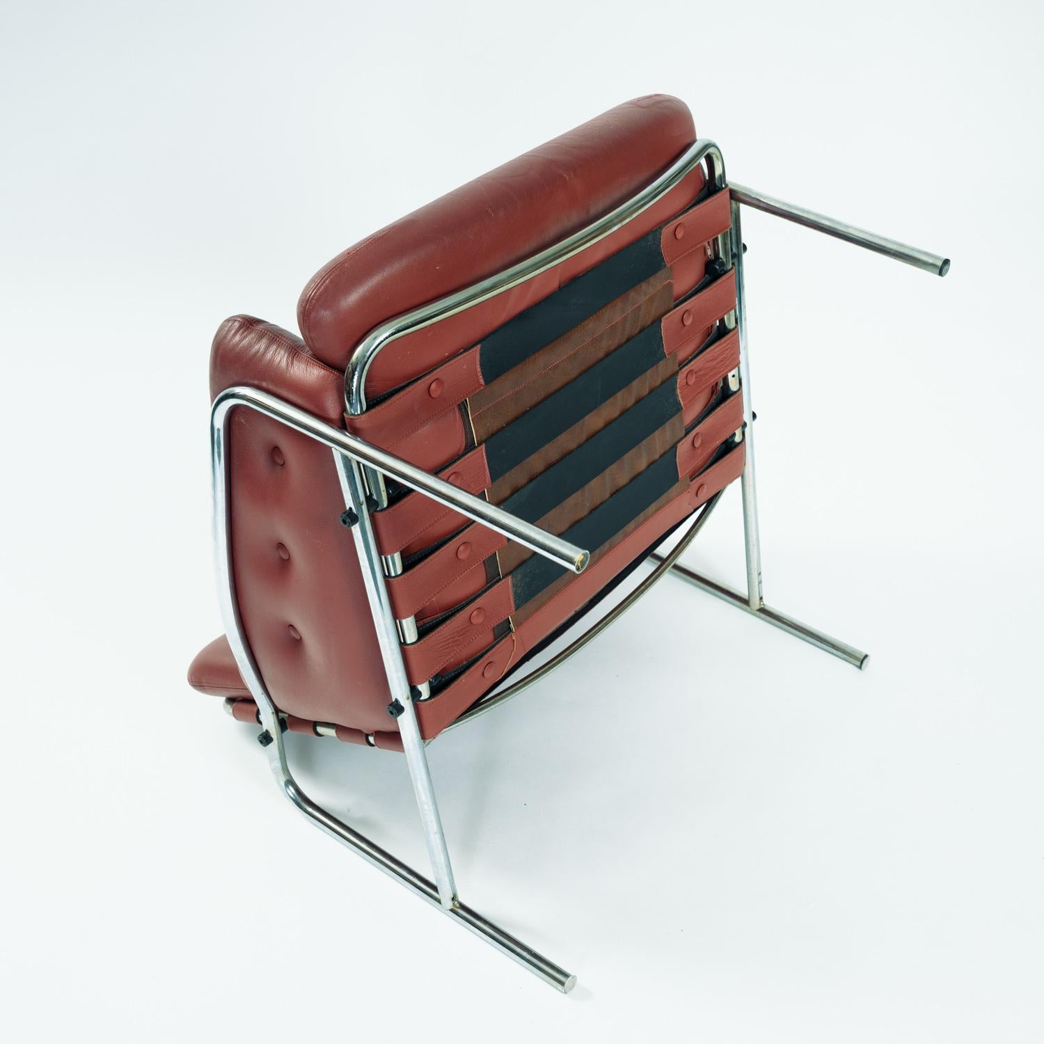 Néerlandais Chaise longue néerlandaise Martin Visser Osaka en cuir bordeaux par 't Spectrum, 1964 en vente