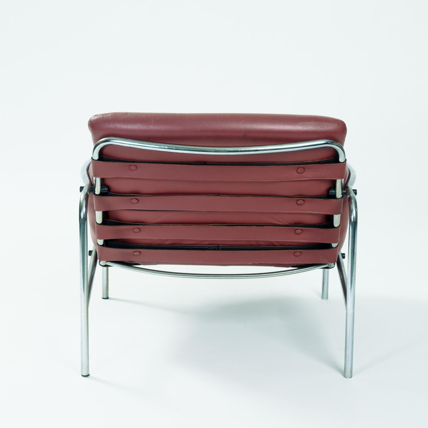 Steel Dutch Martin Visser Osaka burgundy leather lounge chair by 't Spectrum, 1964 For Sale