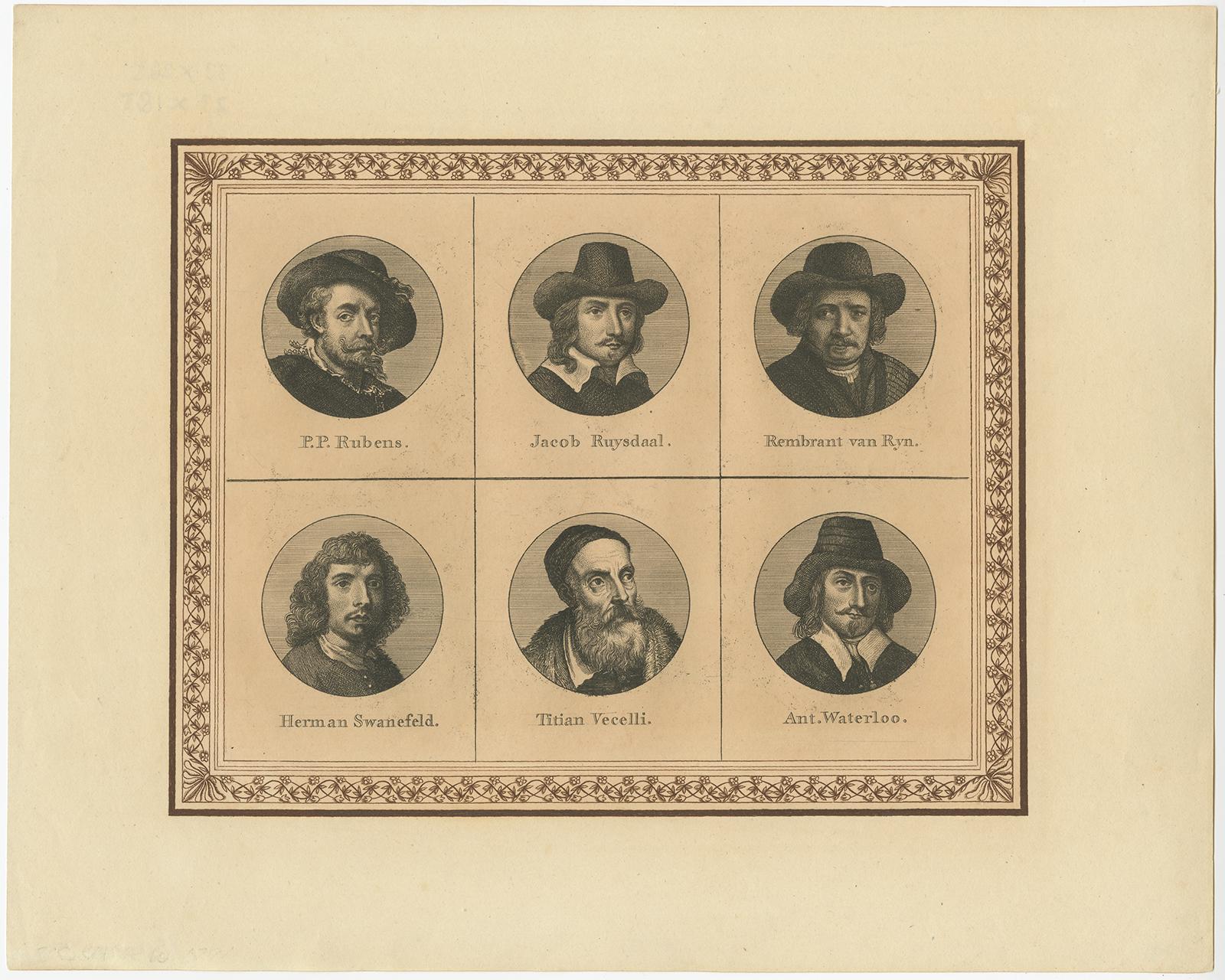 Dutch Masters Portrait Engravings – Rubens, Rembrandt, Brueghel & Others, c.1880