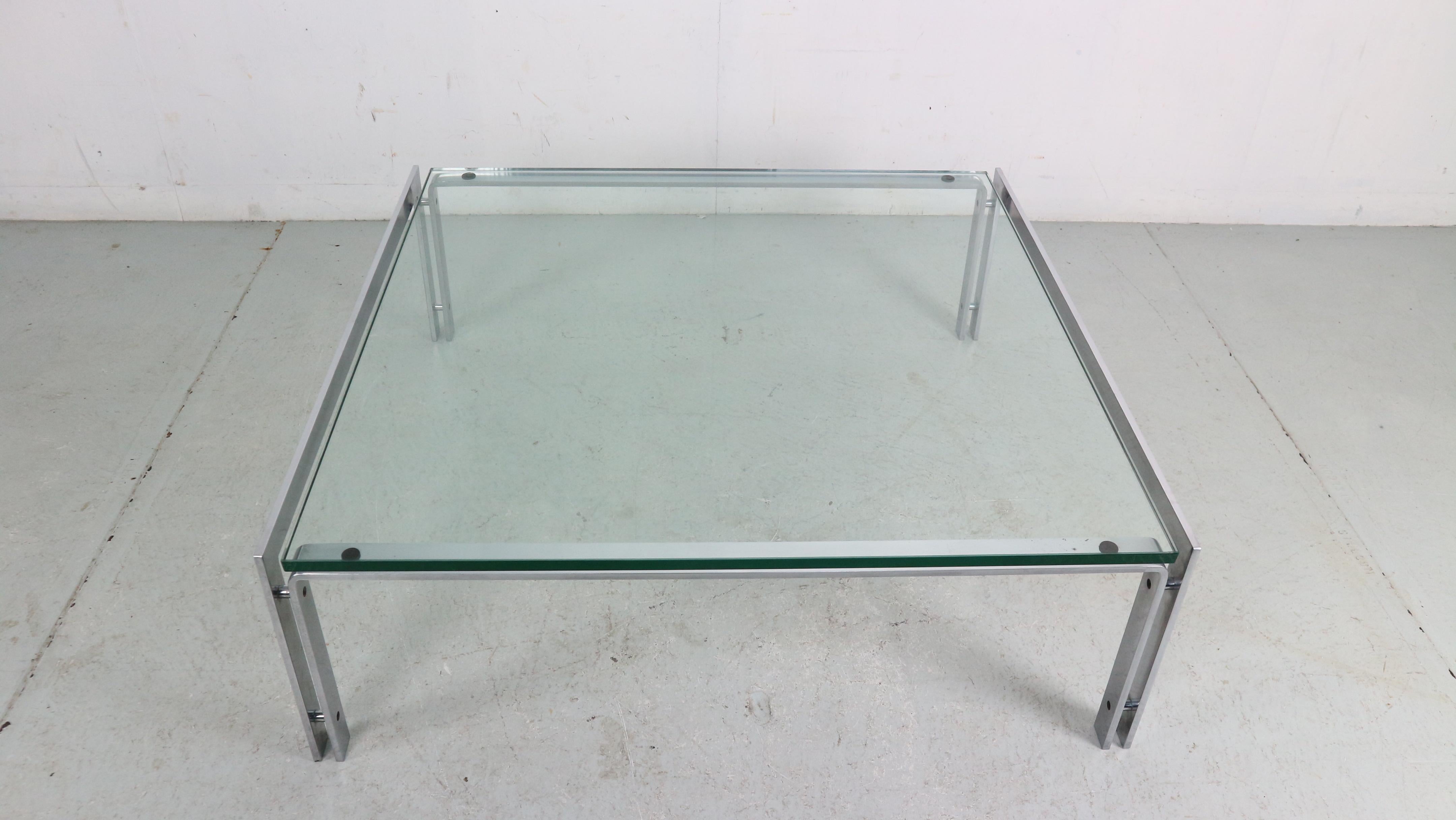 Dutch Metaform Large Steel & Glass Coffee Table by Hank Kwint, 1970 In Good Condition For Sale In The Hague, NL