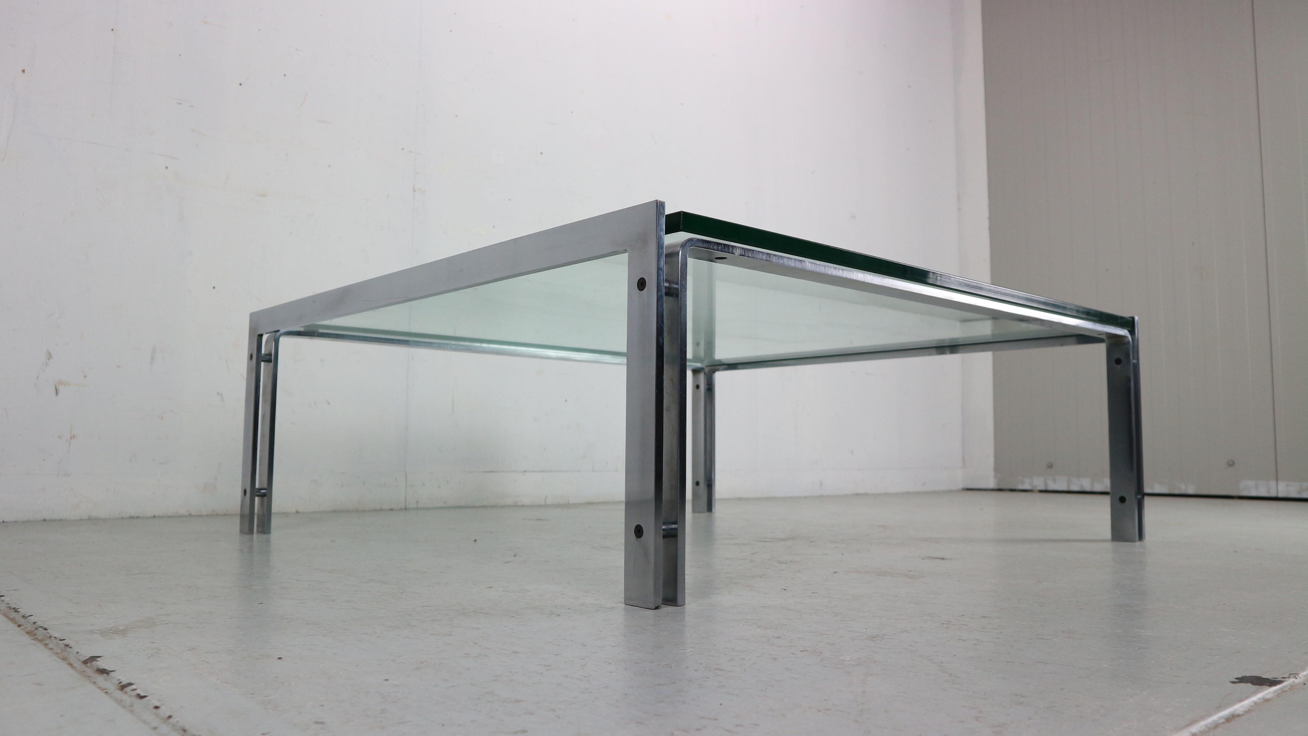 Dutch Metaform Large Steel & Glass Coffee Table by Hank Kwint, 1970 For Sale 1