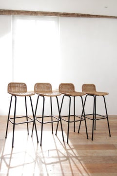 Dutch Metal and Rattan Bar Stool Dirk Van Sliedregt 1960s