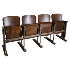 Dutch Metal and Wood Vintage 4-Seat Cinema Bench, 1930s