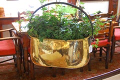 Dutch Mid 19th Century Oval Brass Cooking Cauldron with Wrought Iron Handle