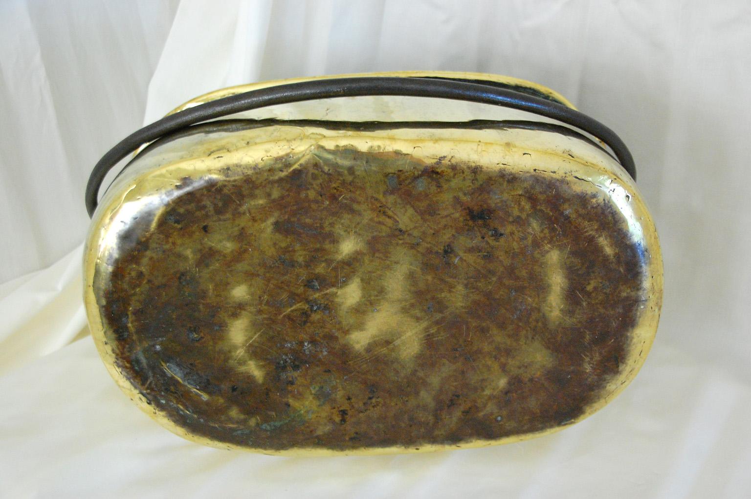 Dutch Mid 19th Century Oval Brass Cooking Cauldron with Wrought Iron Handle 2