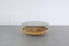 Dutch Mid-Century, 1960s Coffee table with rattan basket and lucite legs