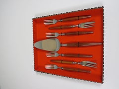 Dutch Mid-Century Amefa Cake Serving Set in Teak and Stainless Steel, 1960s