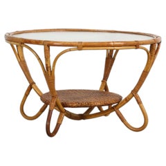 Table basse hollandaise en bambou et rotin du milieu du siècle, style Franco Albini