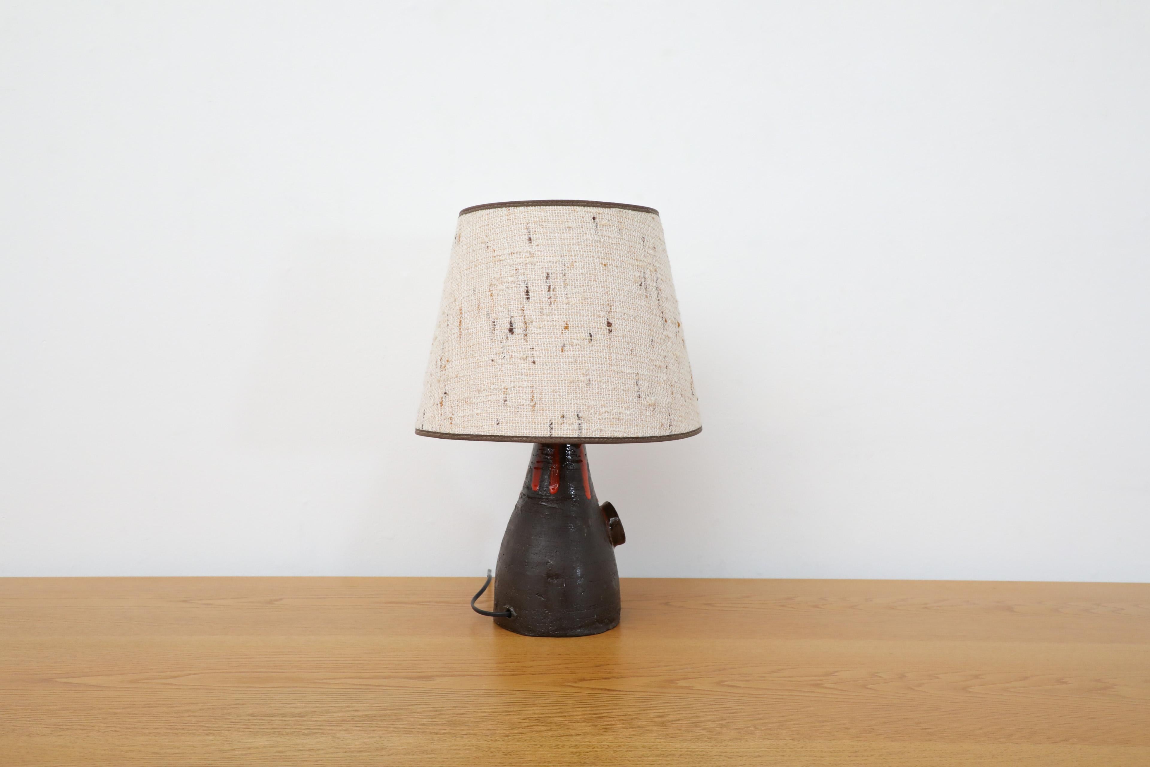 Mid-20th Century Dutch Mid-Century Black Ceramic Volcanic Table Lamp w/ Red Dripping Effect Glaze For Sale