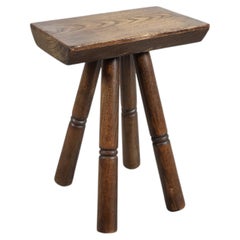 Dutch Mid-Century Brutalist Oak Milking Stool, Charlotte Perriand Style