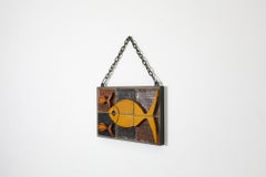 Mid-Century Ceramic, Iron and Concrete Wall Plaque with Fish Relief