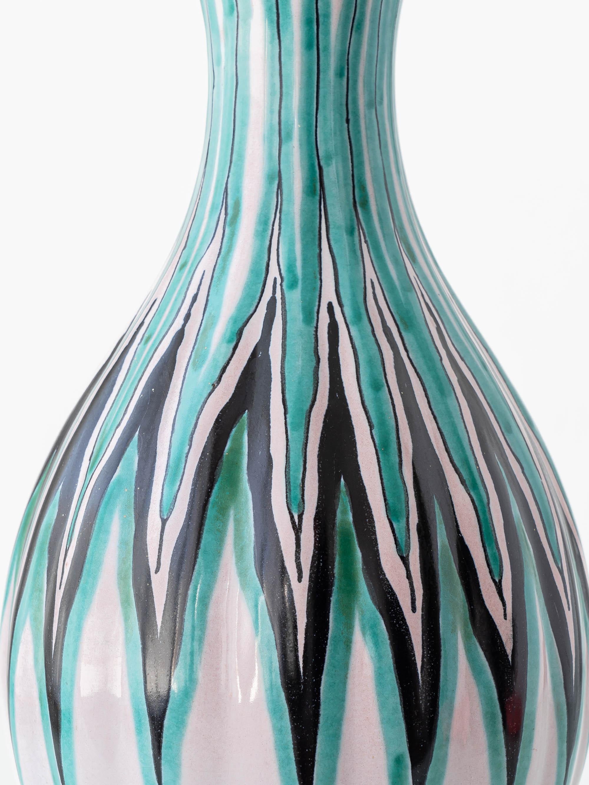 Lampada da tavolo olandese della metà del secolo scorso dipinta a mano in Gouda Pottery In condizioni buone in vendita a AMSTERDAM, NL