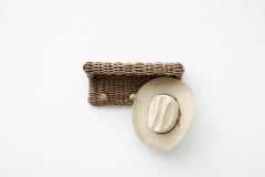 Dutch Mid-Century Hand-Woven Wicker Wall Mount Coat Rack and Shelf