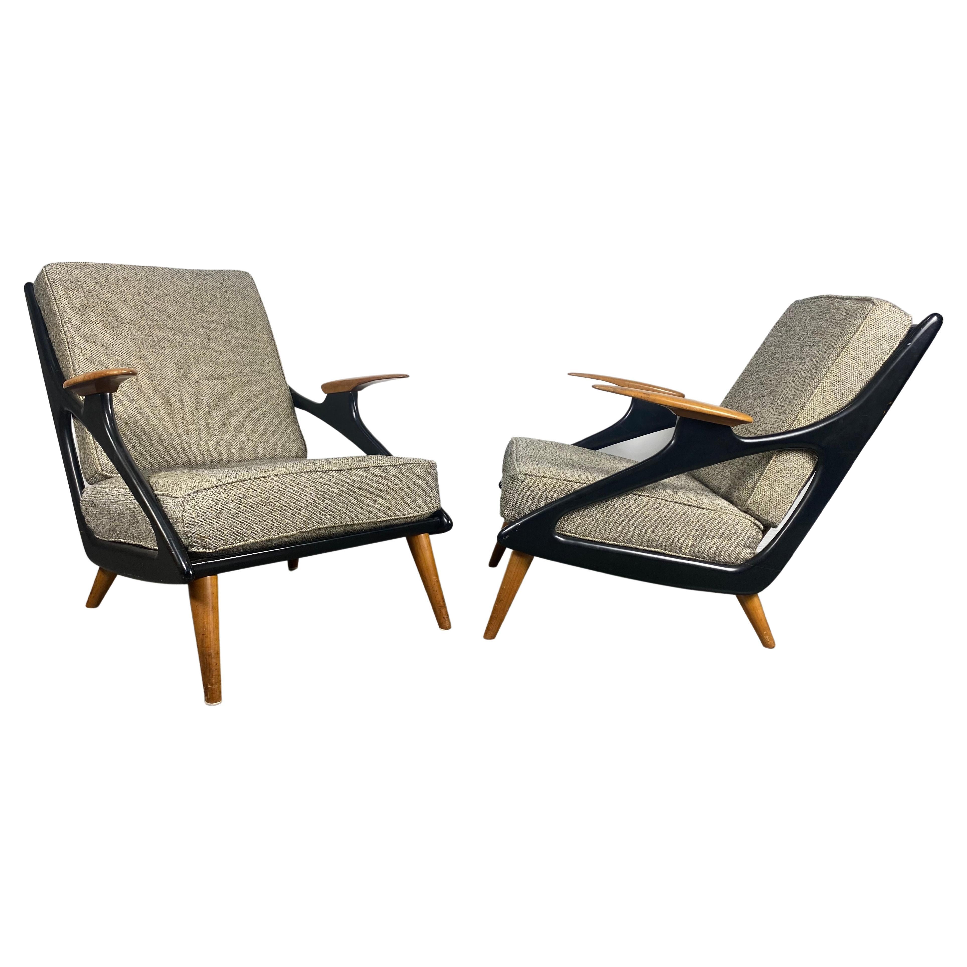 Dutch Mid-Century Modern Carved Armchairs by B. Spuij
s