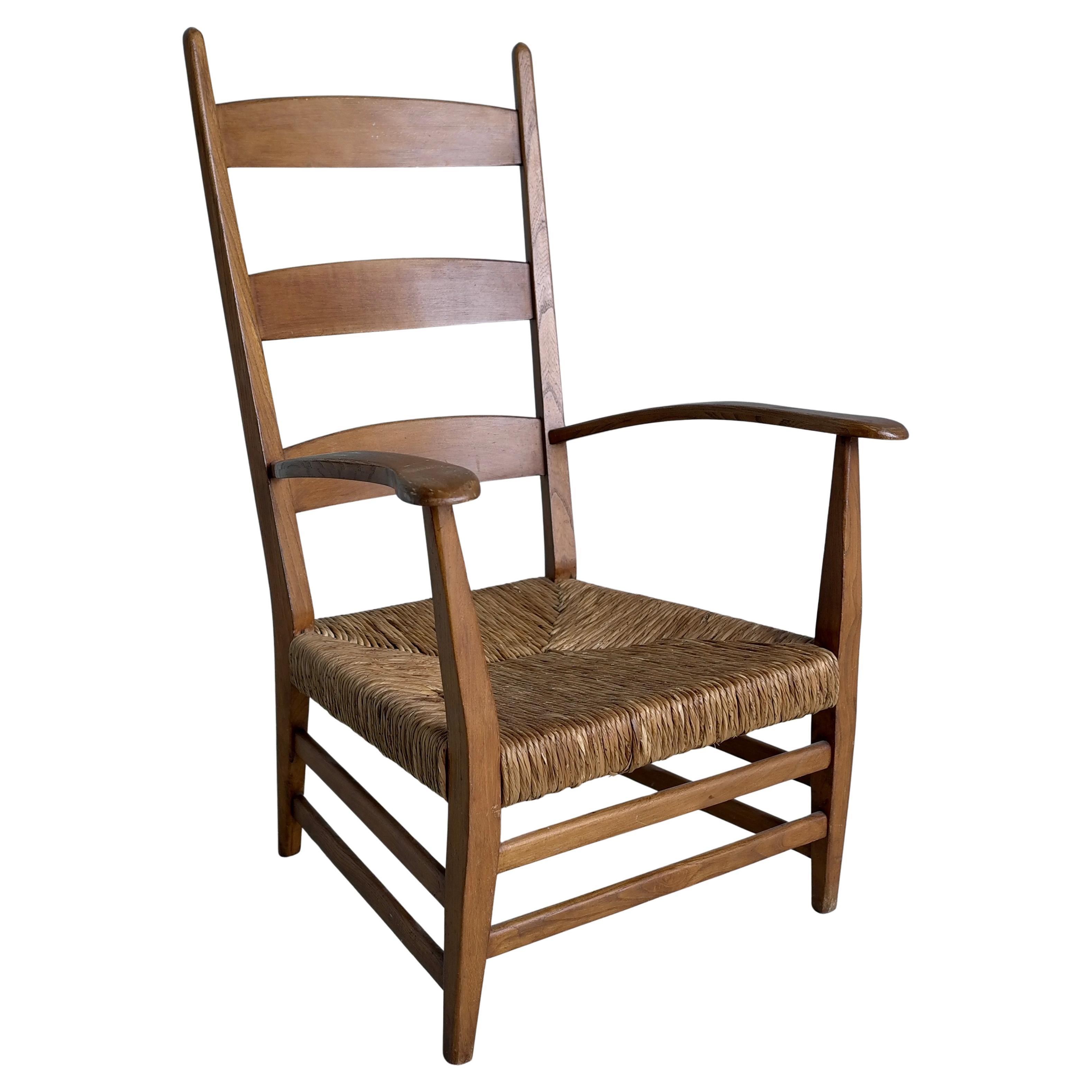 Dutch Mid-Century Modern Organic Armchair with Rush seat 1950
s