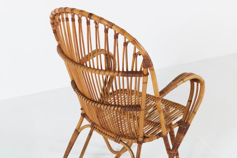 Dutch MidCentury Modern Rattan Lounge Chair by Het Rotanhuis Amsterdam
