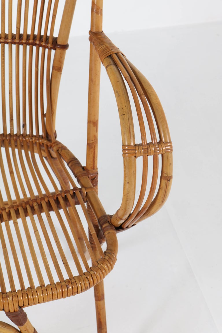Dutch MidCentury Modern Rattan Lounge Chair by Het Rotanhuis Amsterdam