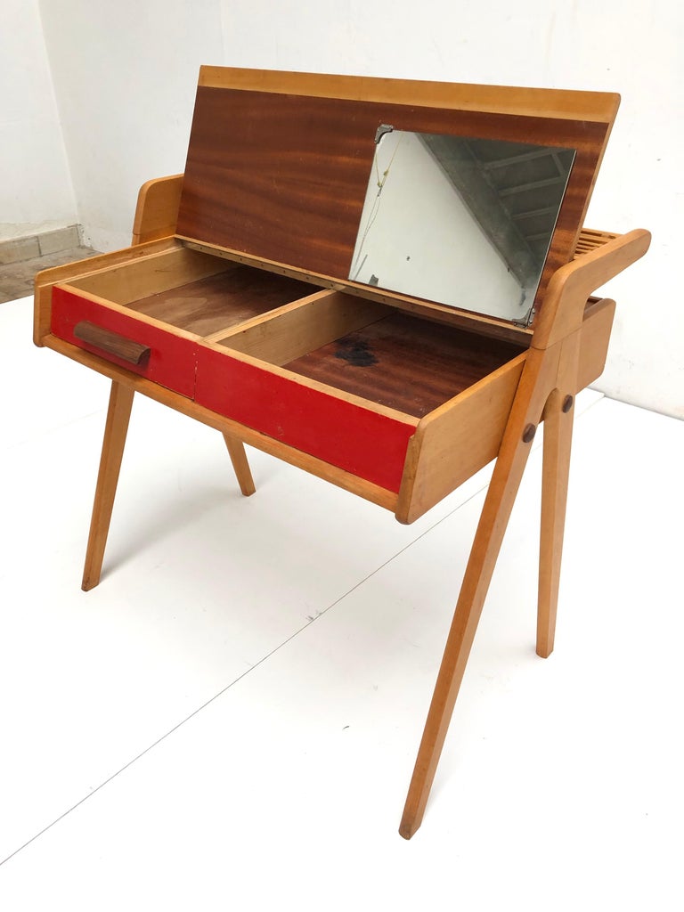 Dutch MidCentury Modern Solid Birch Vanity Desk by Everest Furniture